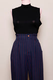 1990's Navy blue and red striped high waist pants