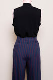 1990's Navy blue and red striped high waist pants