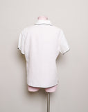 1990's White linen button down top with black outline & silver rectangle buttons