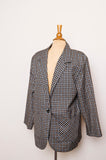 1980-90's Black, Brown & Gray plaid blazer with 2 front pockets