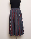 1980's Jaeger Moss green, burgundy, ivory striped abstract midi skirt with pockets