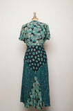 1990's Carole Little Green & black abstract printed bias cut midi dress