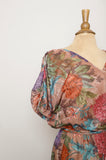 1970's Brown sheer floral dress with dolman tie sleeves and blouson top