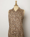 1990's Animal print shift button down sleeveless dress