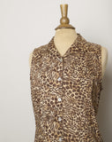 1990's Animal print shift button down sleeveless dress