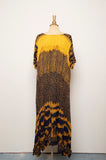 1990's Mustard yellow & black abstract printed plus size house maxi dress