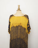 1990's Mustard yellow & black abstract printed plus size house maxi dress