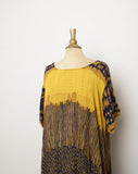 1990's Mustard yellow & black abstract printed plus size house maxi dress