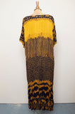 1990's Mustard yellow & black abstract printed plus size house maxi dress