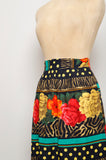 1990's Black, Red, Yellow & green floral, polka dot and stripe plus size skirt
