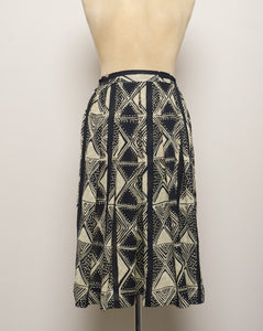 1990's Sheer black & ivory abstract tribal printed skirt