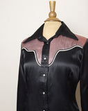 1970's Black & Plum pearl snap button down long sleeve shirt