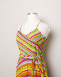 1990's Multi color rainbow striped cotton sleeveless dress