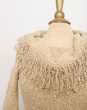 Y2K Tan pull over sweater with cowl fringe neckline