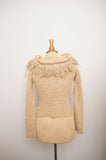 Y2K Tan pull over sweater with cowl fringe neckline