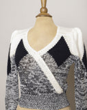 1980's Black & White puff sleeve V-neck sweater