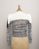 1980's Black & White puff sleeve V-neck sweater