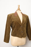 1980-1990's Olive green corduroy cropped rider jacket