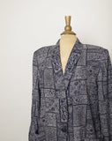 1990's Navy blue abstract printed blazer with pockets