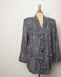 1990's Navy blue abstract printed blazer with pockets