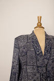 1990's Navy blue abstract printed blazer with pockets