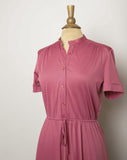 1970's Mauve pink mandarin collar short sleeve dress