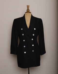 Black double breasted blazer with mother of pearls buttons