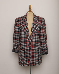 1990's Red, Black and white hounds tooth wool blazer