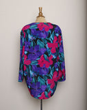 1980's Fuchsia, Purple & Turquoise watercolor floral plus size blazer