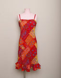 1990/ Y2K Sleeveless Red patchwork floral slip dress with adjustable straps