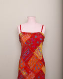 1990/ Y2K Sleeveless Red patchwork floral slip dress with adjustable straps