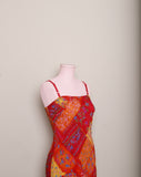 1990/ Y2K Sleeveless Red patchwork floral slip dress with adjustable straps