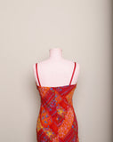 1990/ Y2K Sleeveless Red patchwork floral slip dress with adjustable straps