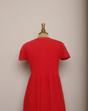 1990's Liz Sport Red button down day cotton dress with pleating on the bodice.