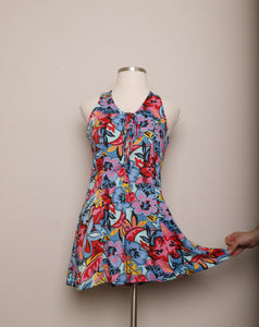 1990's Sleeveless Tropical Floral romper with corset lacing top