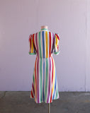 1980's White Rainbow striped shirt dress with puff sleeves