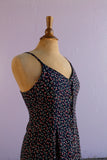 1990's Black Sleeveless Maxi dress with a dainty cherry print and back corset lacing