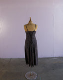 1990's Black Sleeveless Maxi dress with a dainty cherry print and back corset lacing