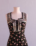 1970's Black Prairie style floral dress