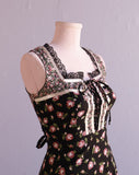 1970's Black Prairie style floral dress