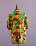 1990's Red & Green tropical fruit print button down shirt