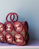 Amazing Mod Purple crochet medallion straw handbag