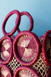 Amazing Mod Purple crochet medallion straw handbag