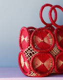 Amazing Mod Red crochet medallion straw handbag