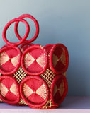 Amazing Mod Red crochet medallion straw handbag