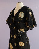 1970's Sheer Black floral wrap dress