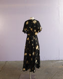 1970's Sheer Black floral wrap dress