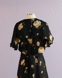 1970's Sheer Black floral wrap dress