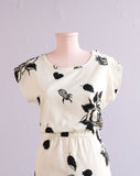 1970's White dress with black roses