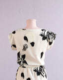 1970's White dress with black roses